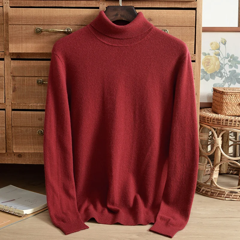 

Men's Can Turn Turtleneck 100% Pure Cashmere Sweater Solid Color Slim Pullover Autumn and Winter Knitted Korean Sweater Fashion
