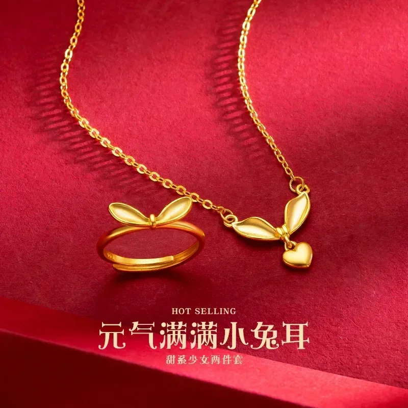 Eldorado Gold  9999 Real Gold 24K Vitality Youth Beautiful Girl Bunny Collarbone Necklace Lively and Cute Rabbit Ears Live Littl