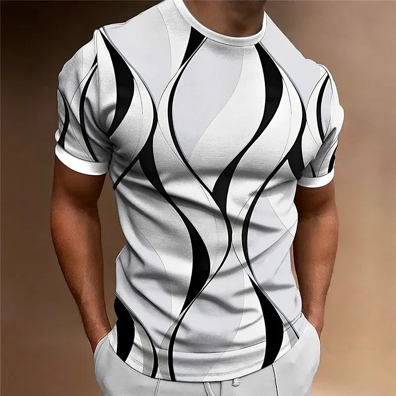 Camisetas a rayas de moda para hombres, patrón de impresión 3d, camisetas deportivas de manga corta, camiseta informal de verano, ropa de calle Simple