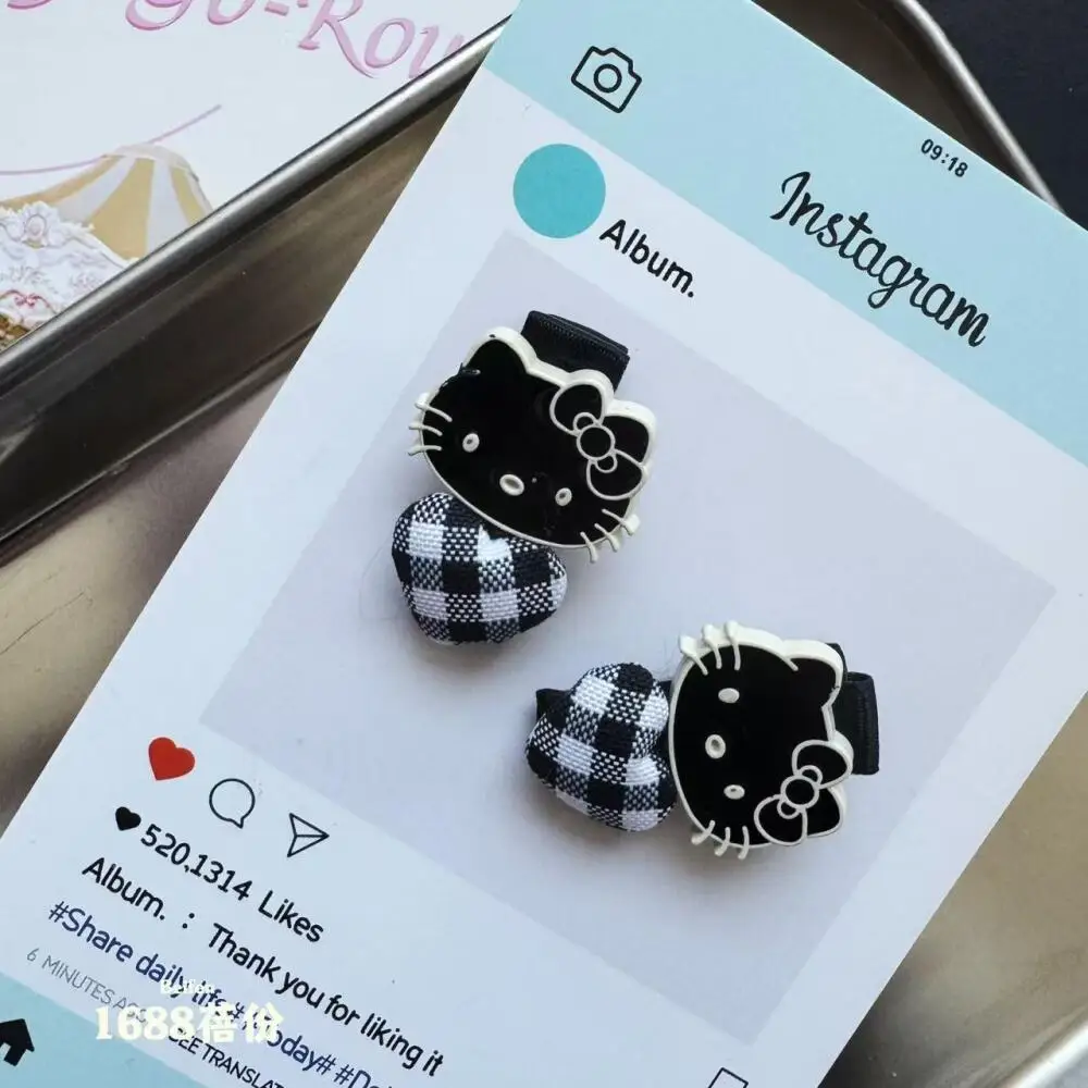 Sanrio Pied de poule Amore Hello Kitty Fermaglio per capelli Dolce e carino Kitty Cat Frangia Clip laterale Forcina Accessori per capelli per ragazze dolci Forcina