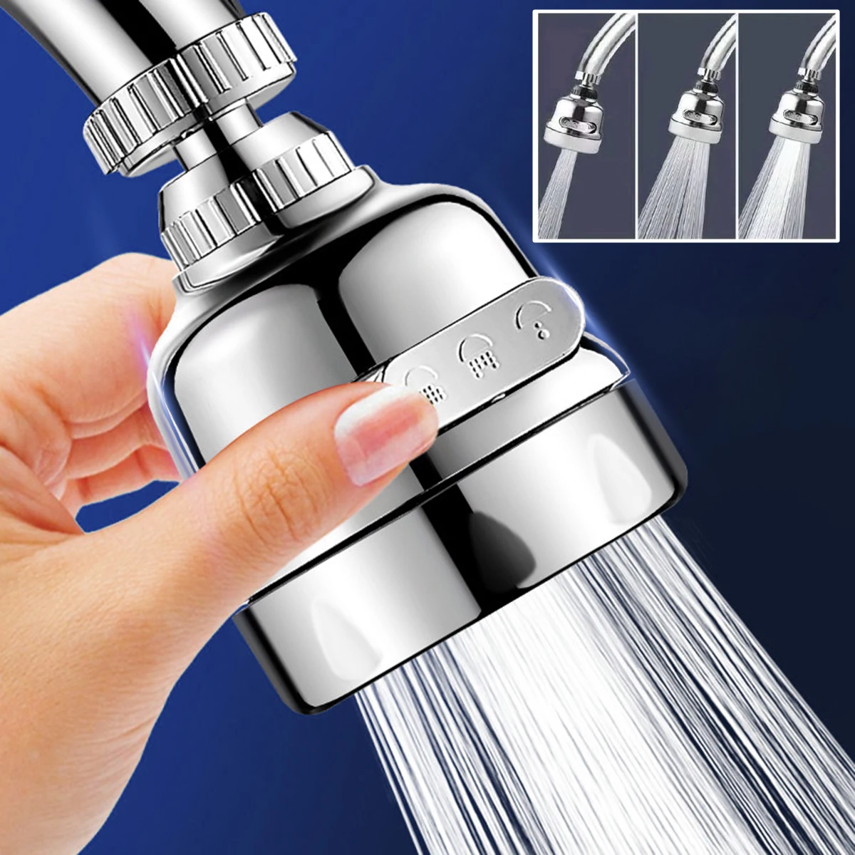 

360 ° Универсальный поворотный аэратор для кухонного смесителя, регулируемый 3-режимный распылитель, фильтр, диффузор, экономия воды, насадка, разъем для смесителя для ванны