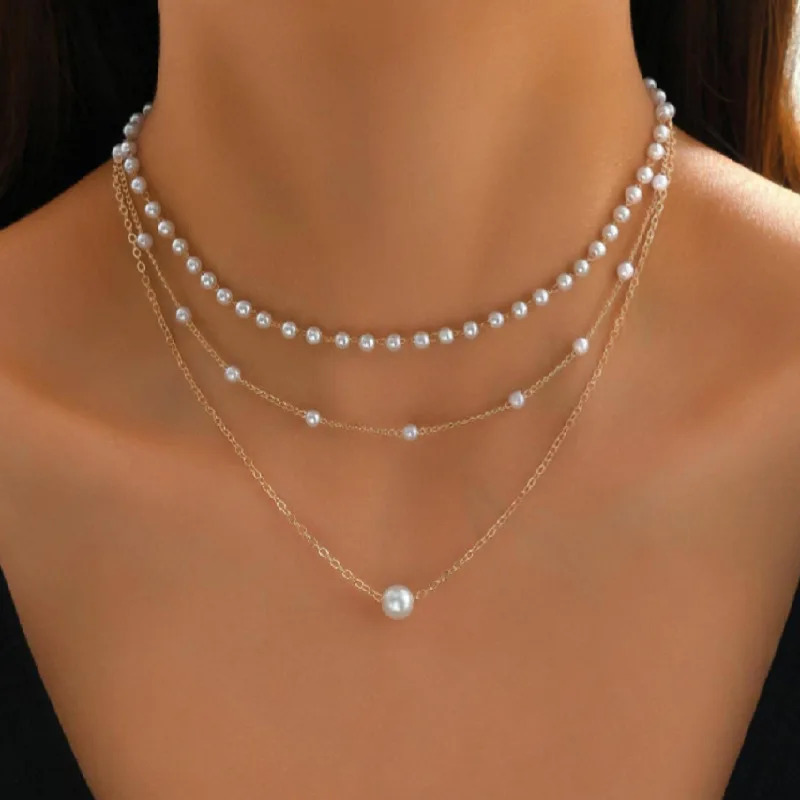 

New Fashion Pearl Chain Pendant Three-layer Necklace Women's Versatile Light Luxury Temperament Premium Sense Necklace