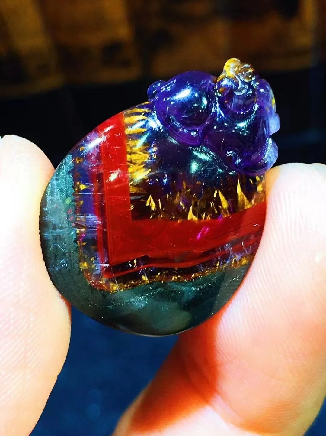 

Natural Purple Cacoxenite Red Auralite 23 Rectangle Pendant 24x17.5x5.6mm Purse Drop Eye Gold Rutilated Beads Jewelry AAAAA