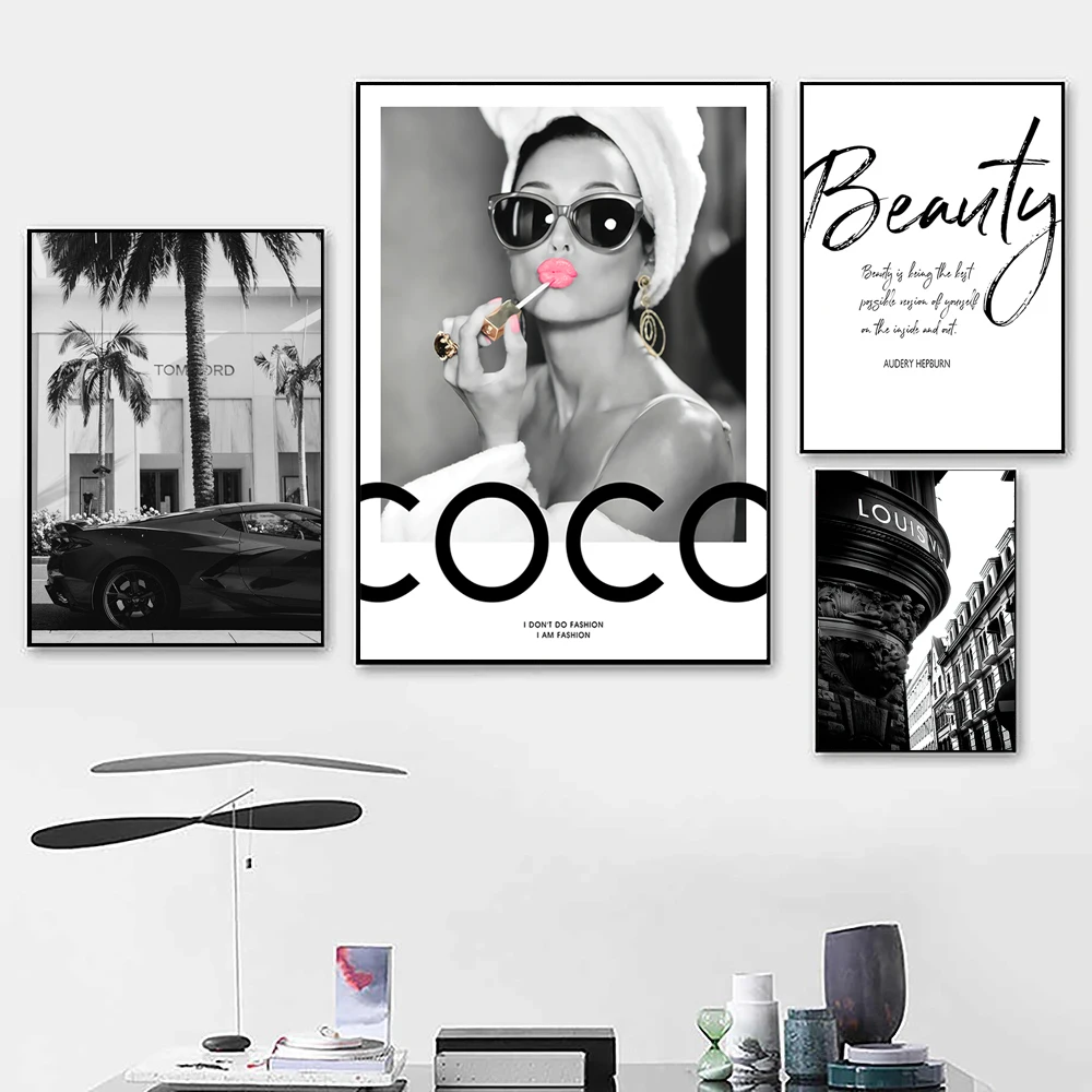 Fashion Perfume Women Super Car Poster Luxury Black White Paris Decorative Paintings Canvas Wall Art Pictures Living Room Decor