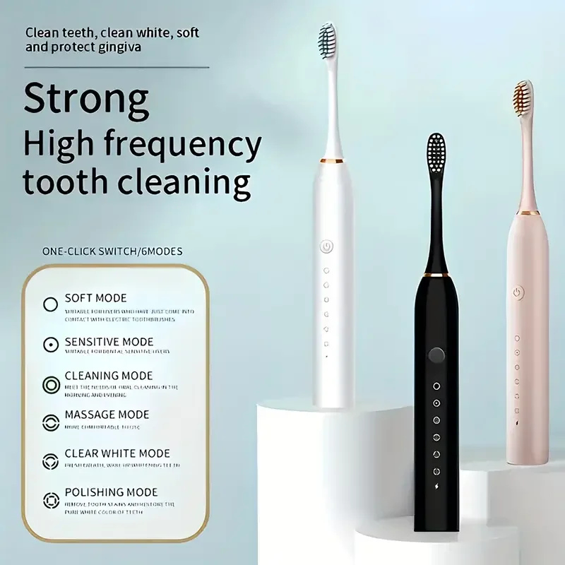 4 Brush-Head Electric Toothbrush for Adults - Rechargeable with 5 Cleaning Modes,Medium Firmness, Nylon Bristles, Waterproof