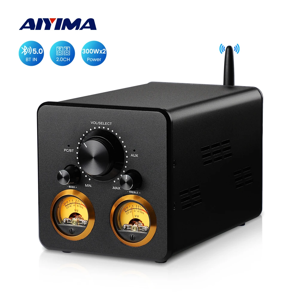 

AIYIMA TPA3255 HiFi Bluetooth Power Amplifier 300Wx2 VU Meter Amplifier Stereo USB Amplificador APTX-HD Speaker Home Audio AMP