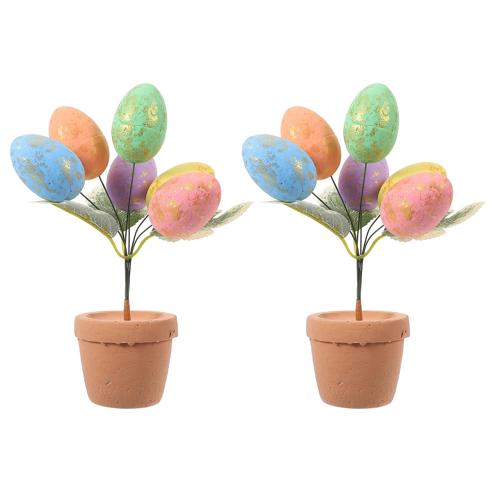 

2Pcs Festive Easter Table Decoration Colorful Egg Bonsai Craft for Yard Garden Room Party Landscape Display Easter Decoration
