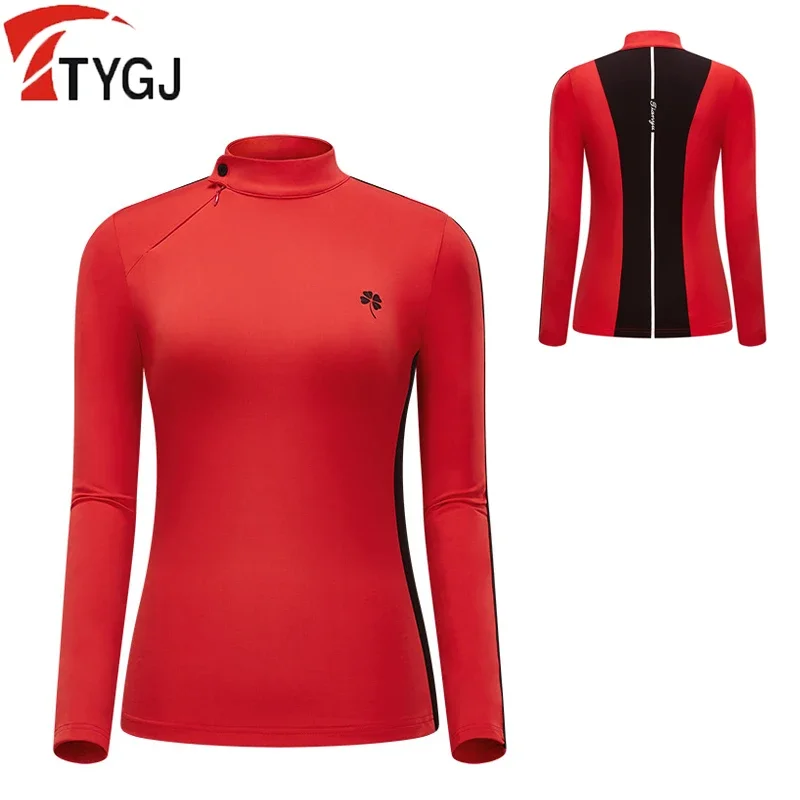 TTYGJ New Elastic Golf Apparel Women Patchwork Golf Long-sleeve T-shirt Ladies Slim Fast Dry Shirt Casual Underwear Zip Collar