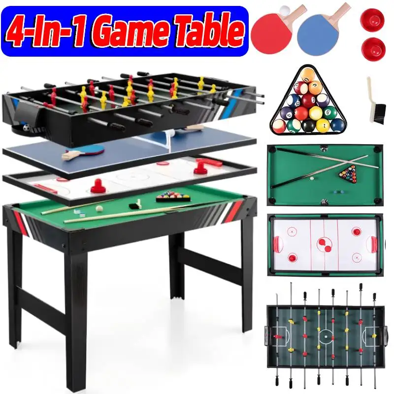

4-In-1 Combo Game Table Set with Football Billiards Ice Hockey Table Tennis Multifunction Gaming Table Wear Resist for Kids Gift