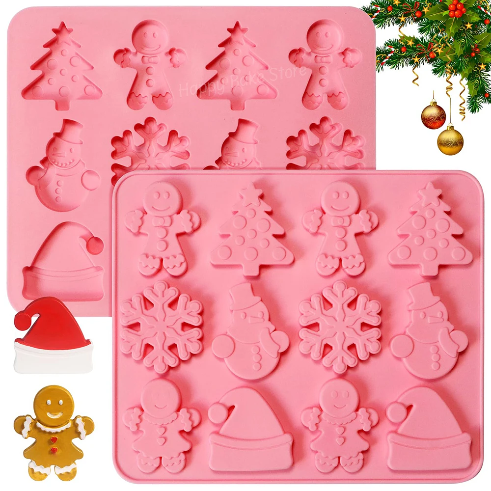 6-Cavity Christmas Chocolate Mold, Non Stick Silicone Candy Mould, Cookies Baking Tray with Christmas Elements, Party Decoration