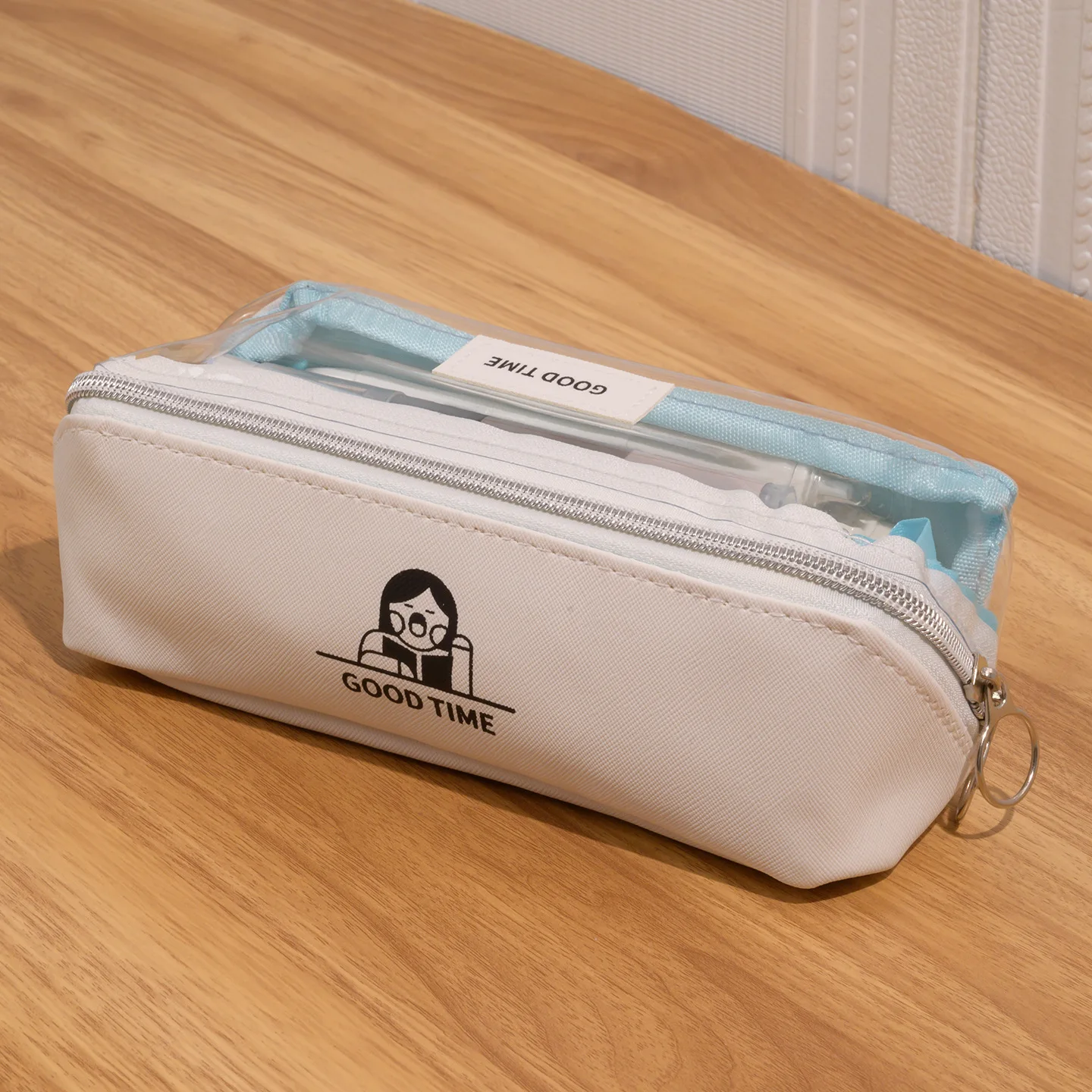 Japanese Simple Clear Pencil Case Double Layer Minimalist Stationery Pouch Girls School Pen Bag