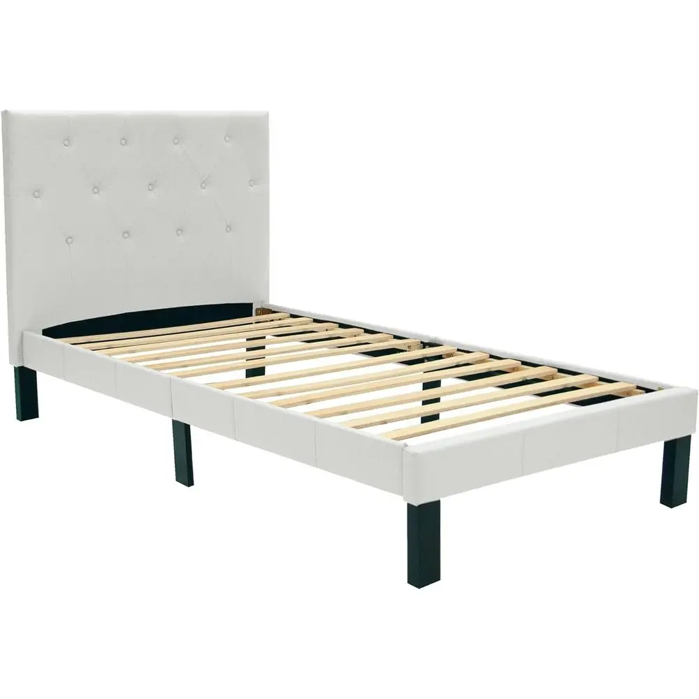

Twin Size White Upholstered Platform Bed