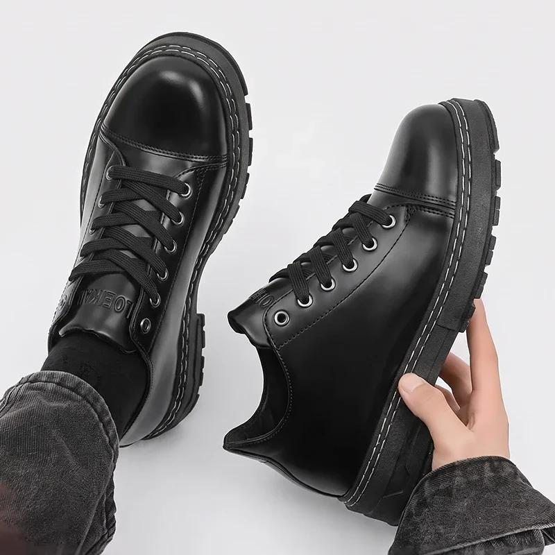 Schwarze Herren-Lederschuhe mit Schnürung, dicke Sohle, Business-Casual, formelle Alltagsschuhe, Oxford-Schuhe für Männer – Detail 8