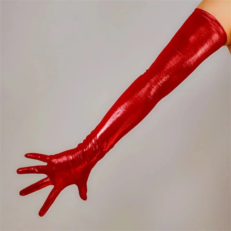 Latex Leather Gloves Ultra-Thin High Elasticity Long 70cm Hot Gold Surface Bright Gold Oil Shiny Gloss Pearl Blue LD01