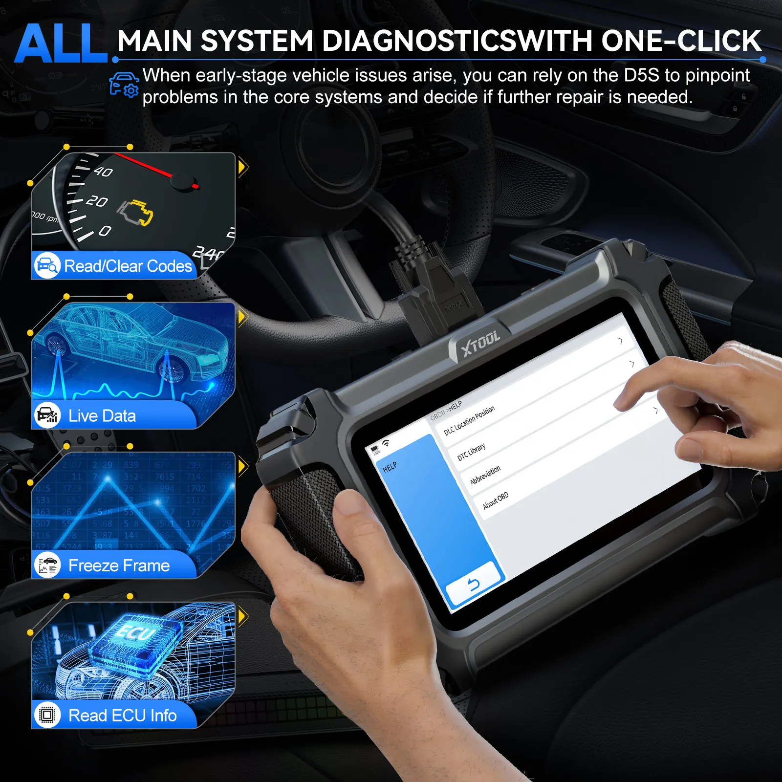 XTOOL D6 OBD2 All System Car Diagnostic Tool Automotive Scanner Auto VIN with 15 Reset Built-in CANFD FCA Lifetime Free Update