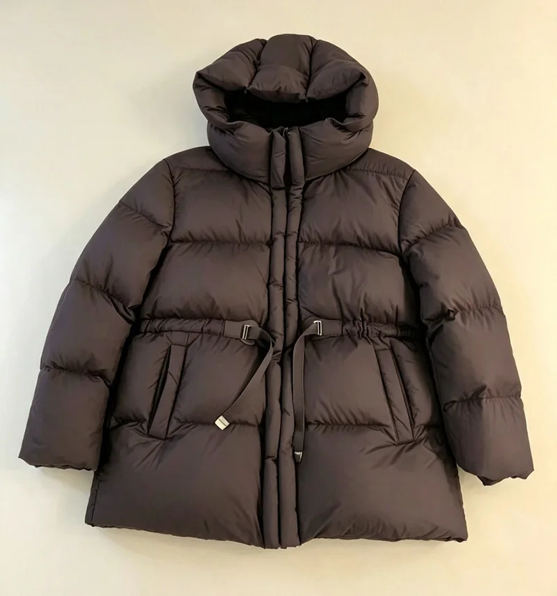Schinteon Women White Down Jacket with Hood Solid Color Thick Warm Autumn Winter Outwear Parka Drawstring Coat 2026 New Fashion