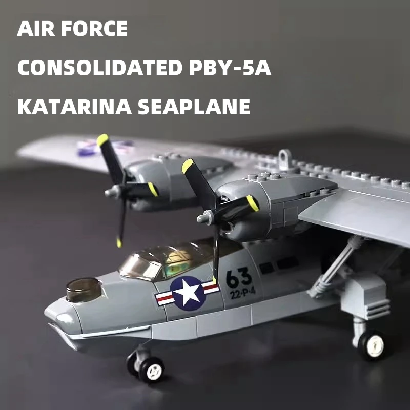 364PCS Military Aircraft CONSOLIDATED PBY-5A CATALINA Seaplane Model Building Blocks Technical Air Force Airplane MOC Bricks Toy