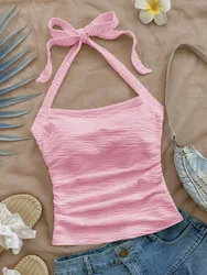 2025 Summer New Women's Fashion Crop Halter Inside The Halter Wearing Sleeveless Short Slimming Vest Top
