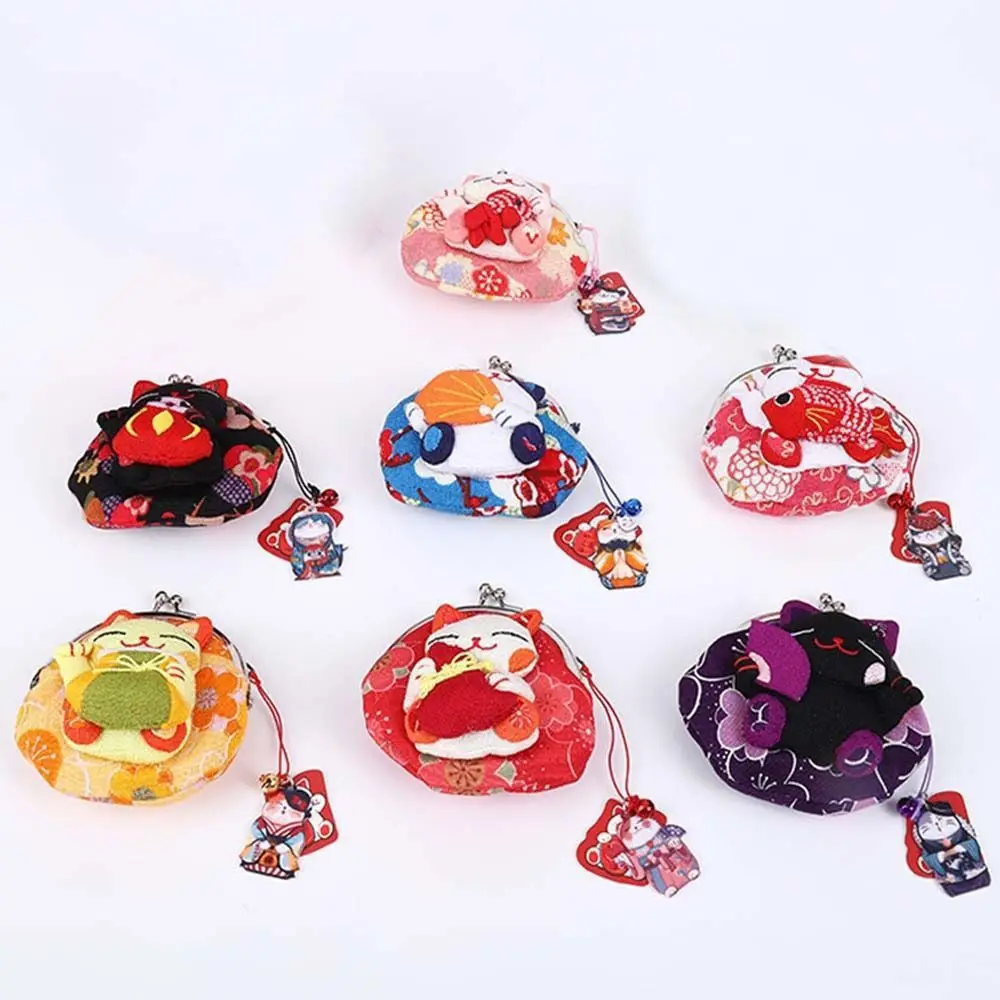 Fashion Design Japanese Style Maneki Neko Coin Purse Doll Wallets Lucky Cat Clutch Bag Flower Printing PU Card Holder Outdoor