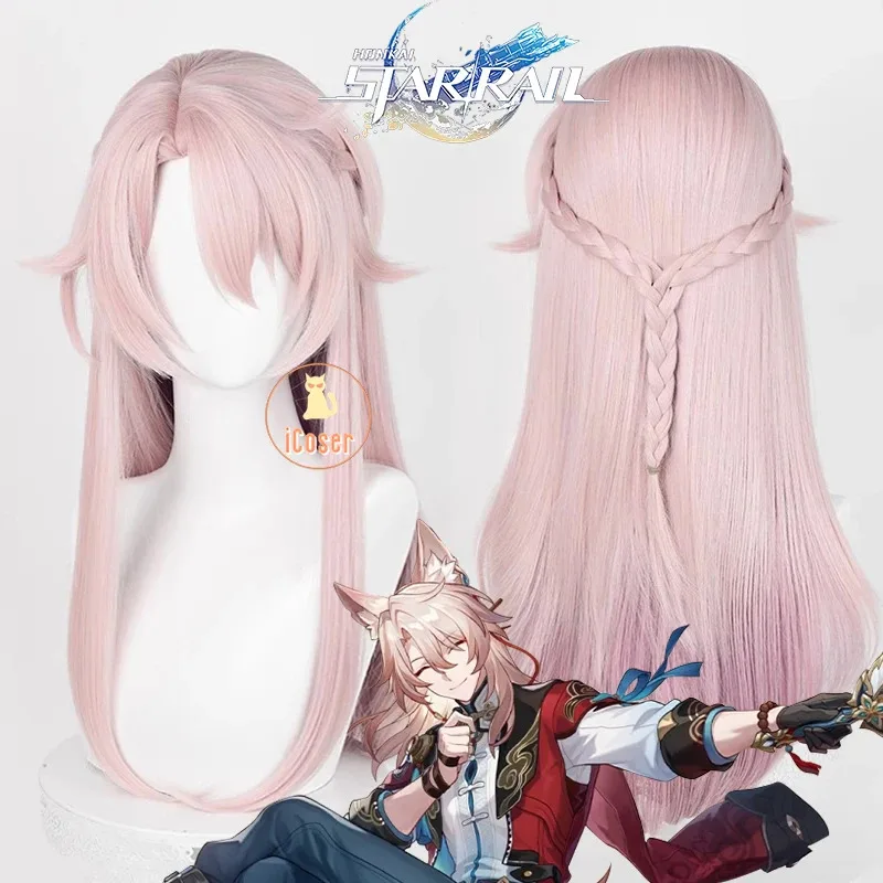 Honkai Star Rail Jiaoqiu Cosplay Wig Game Pink Long Hair Foxian Xianzhou Yaoqing Feixiao Halloween Party Women Men Props iCoser