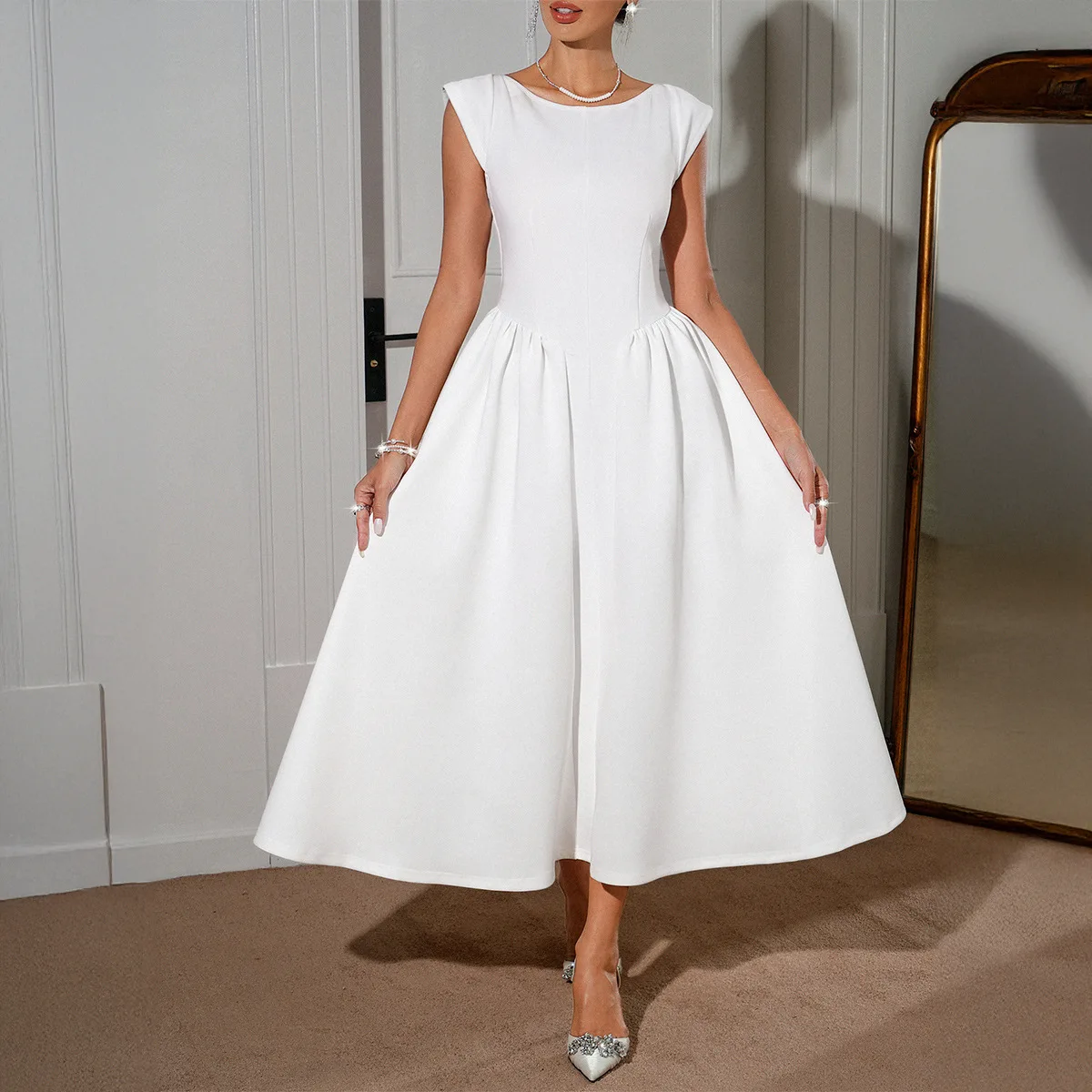 

Long White Dress Women Dresses A Line Vestidos Round Neck Sleeveless Wedding Elegant Y2k Streetwear Party Night Work Slim 2025