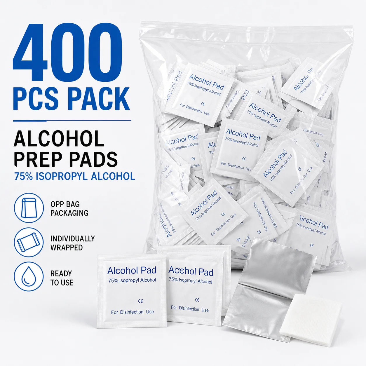 400 Piece Set Quick Cleaning Wipes Independently Packaged Wet Wipes Portable Ear Nail Cleaning and Disinfection Wipes