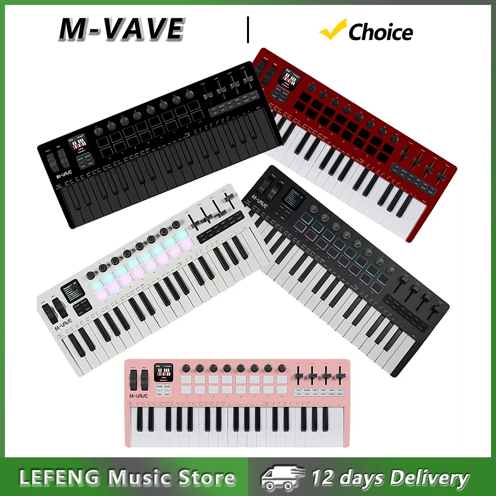 M-VAVE 37 key MIDI Keyboard 16 Drum Pads Sound Source Color Keyboard Supports Wireless Connection to Multiple Systems SMK-37 PRO