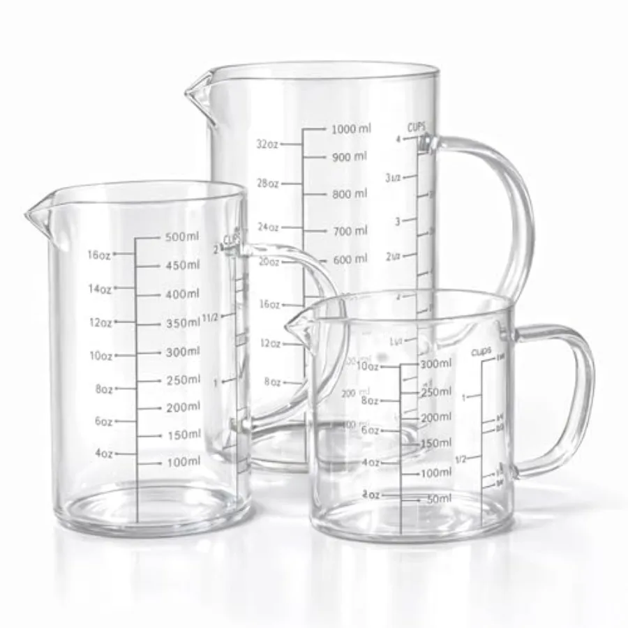 

3 Pack Gass Measuring Cup Set /4, and 4 Cup [Insuated hande, V-Shaped Spout], High Borosiicate iquid Gass Measure Cup for Kitch