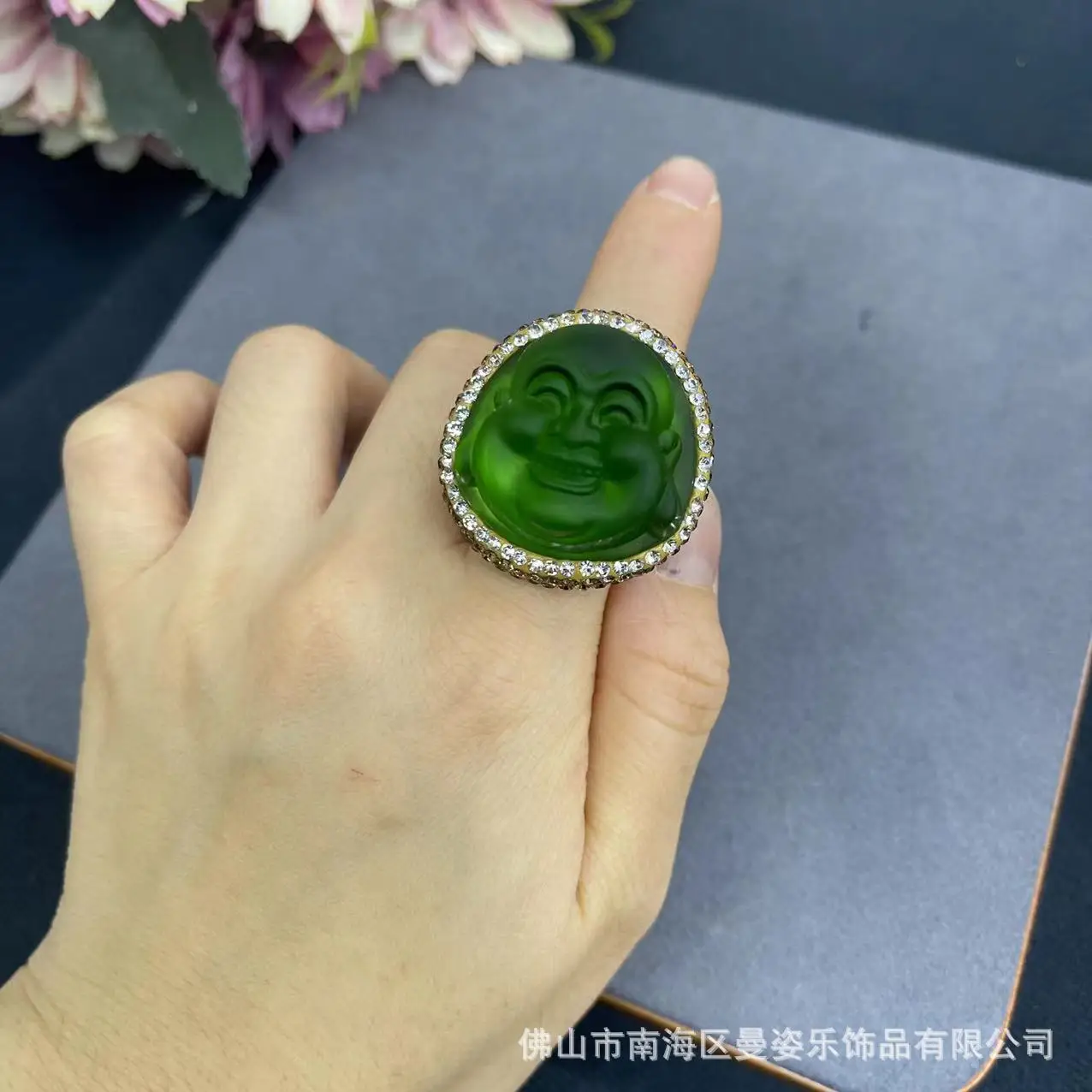 DIY accessories Chinese retro Smiling Buddha live ring jewelry original natural stone point diamond clay jewelry inlaid with eme