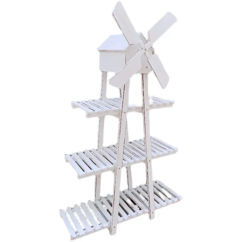 American retro old pastoral garden outdoor floor-to-ceiling windmill flower stand living room balcony wooden decoration
