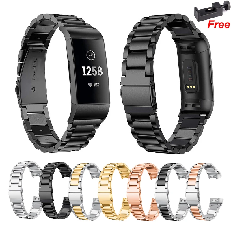 For Fitbit Charge 5 4 3 2 Smart Bracelet Strap Stainless Steel Watch Band Loop For Fitbit Charge 3 SE Black Silver Strap Correa