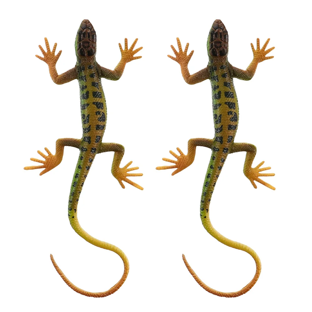 

2 Pcs Snake Lizard Skink Kids Toys Artificial Animal Plaything Solid Green Plastic Early Education