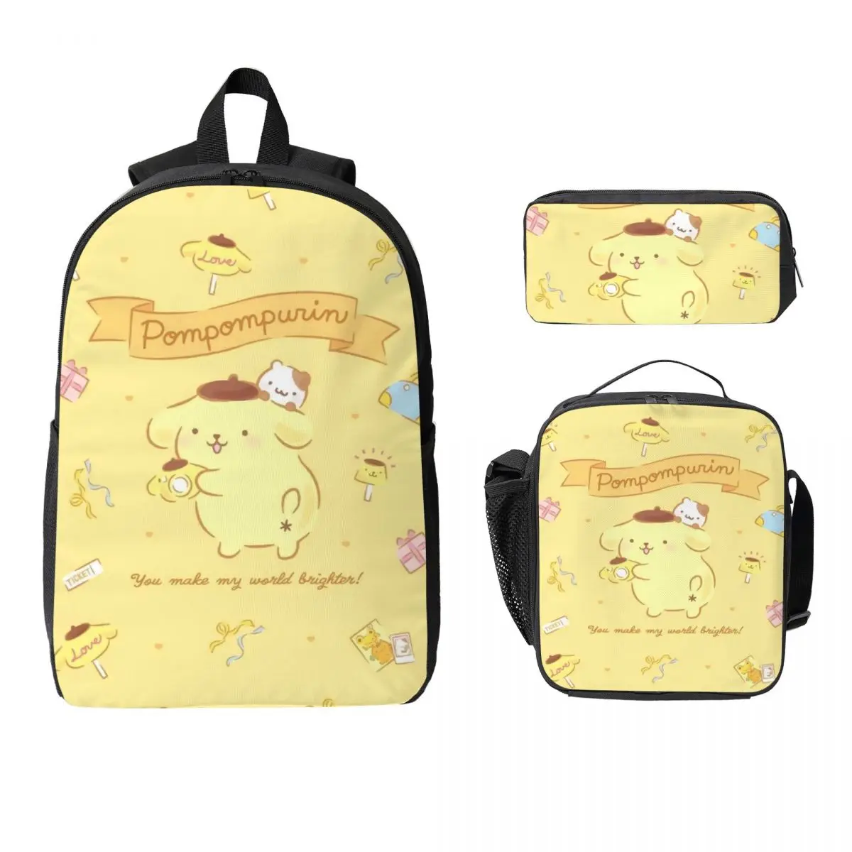 

Pom Pom Purin Sanrio Backpack Student Boys Girls BookBag School Bag Computer Shoulder Bags 3ps Insulated Lunch Bag Pencil Case