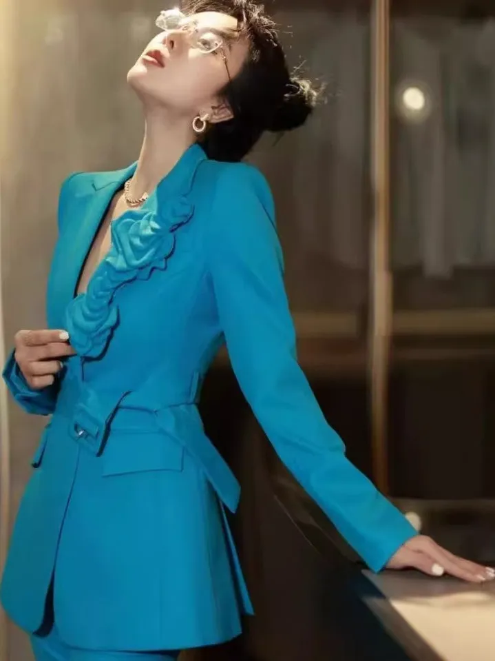 Elegant Heavy-Worked Slim-Fit Two-Piece Set Women's Spring Autumn New Design Business Suit High-End Luxury Style Long Sleeve