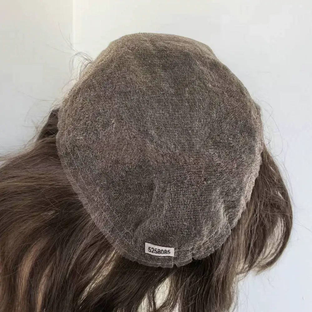 قطعة شعر بشري بنية اللون باللون الأحمر مقاس 7 × 9 بوصة، نظام شعر بشري بدانتيل سويسري كامل #5