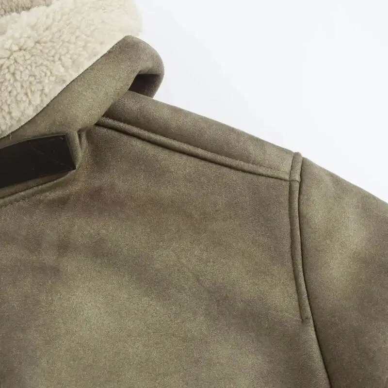 Hood Winter Coat Female Parkas Long Sleeve Plush Suede Jacket Women Autumn Zipper Fleeced Coats For Woman Cold Outerwear