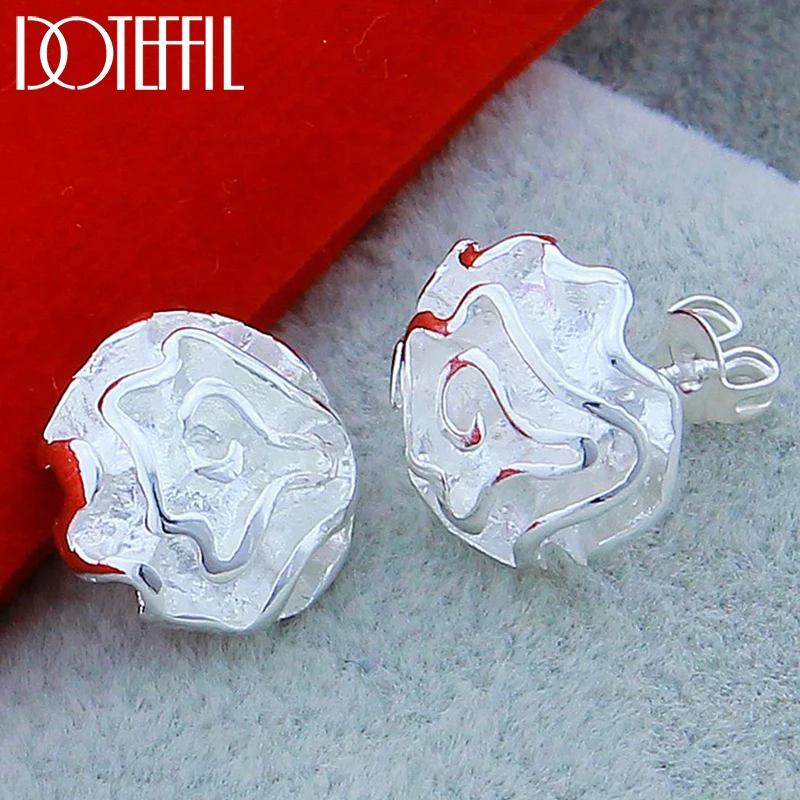 

DOTEFFIL 925 Sterling Silver Rose Flowers Stud Earring For Women Wedding Engagement Charm Jewelry