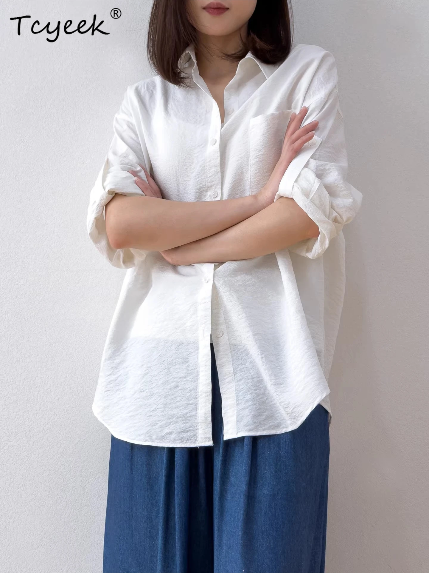 

Tcyeek 76% Real Mulberry Silk Mid-length Shirt 2026 Elegant Shirts for Women Spring Summer Clothes Womens Top Camisa Feminina