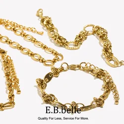 E.B.belle 4/6/8/10mm Multisize Stainless Steel Chain Bowtie Rhombus Geometric Fashion Women Jewelry 14K Gold Plated Bracelet