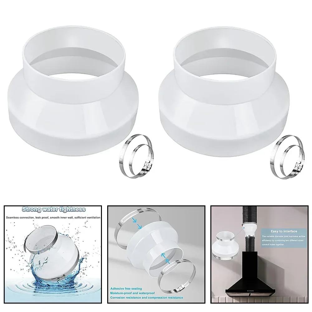 

2pcs 8" To 6" Duct Reducer PVC Duct Adapter With Hose Clamp Bathroom Exhaust Fans Adaptive Vent System For Range Hoods