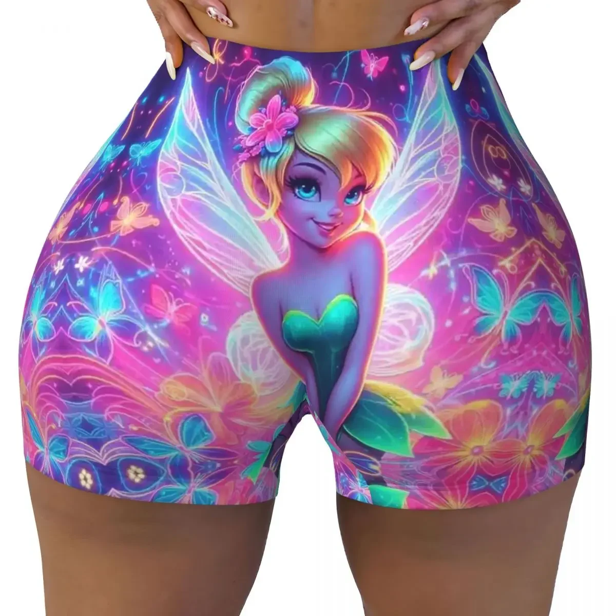 

Custom Tinkerbell Cartoons Print Fashion Workout Shorts Women Gym Volleyball Biker Yoga Shorts
