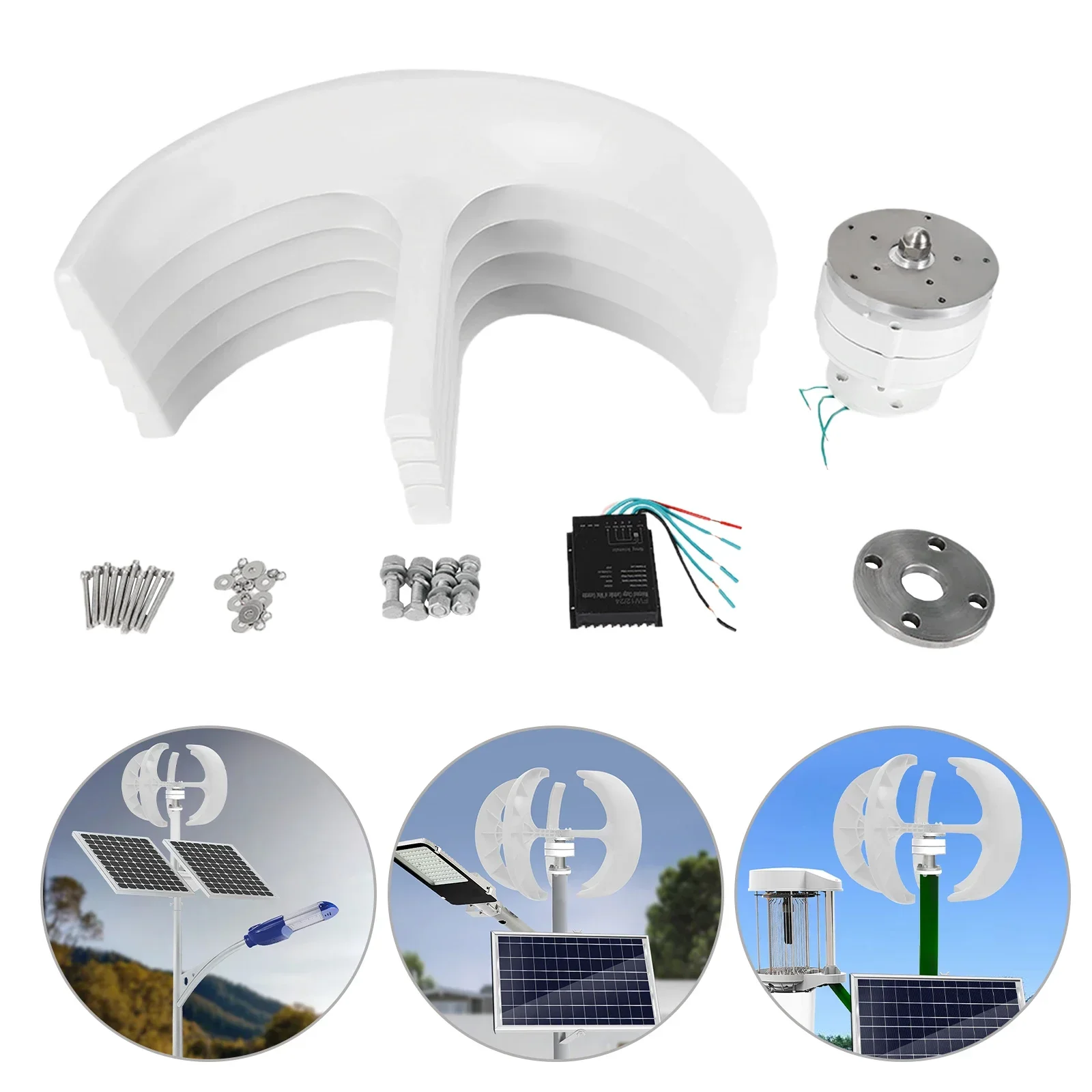 توربينات الرياح ذات المحور الرأسي من نوع الفانوس 600 وات 24 فولت 5 شفرات مولد ألياف النايلون مع الرفعة المغناطيسية ووحدة تحكم IP67 #4