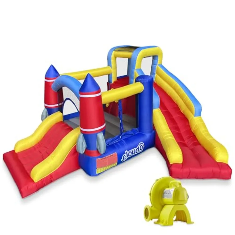 Maison gonflable de rebond de fusée avec souffleur, videur pour enfants avec deux diapositives et grande zone de saut