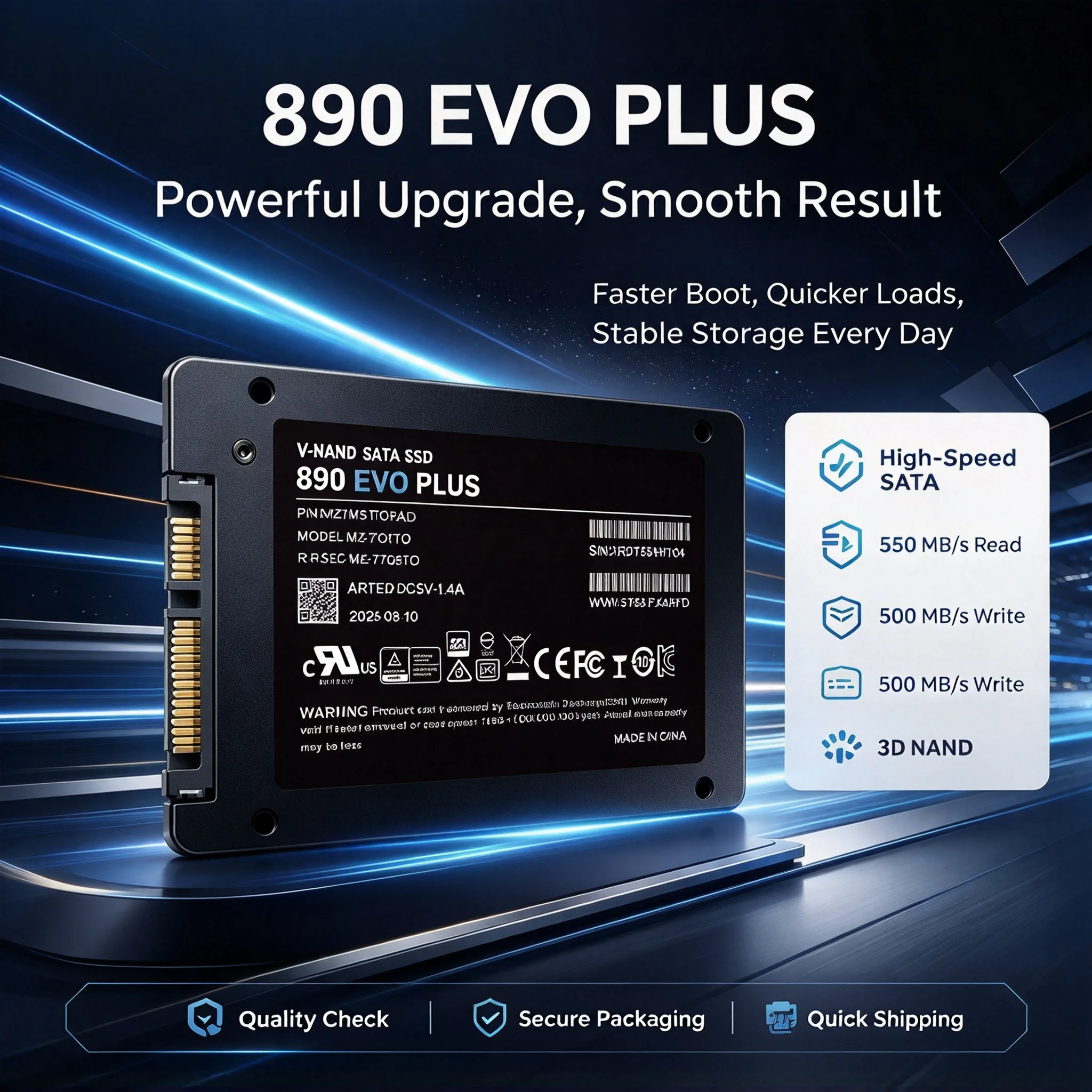 2.5-Inch MLC Solid State Disk 890evo PLUS SSD SATA3 500GB 2TB Storage for Laptop Desktop PC System Boot Game Media Storage