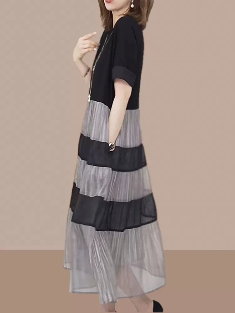 Été 2025 Spor Sle décontracté Dr ort Sve t-shirt ventre couvrant Ele grande taille femmes a-ligne Dr