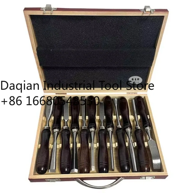 7rtHot Sale 12Pcs Wood Working Carving Chisel Set Wooden Handle Carpentry Chisel With Wooden Box Package DIY