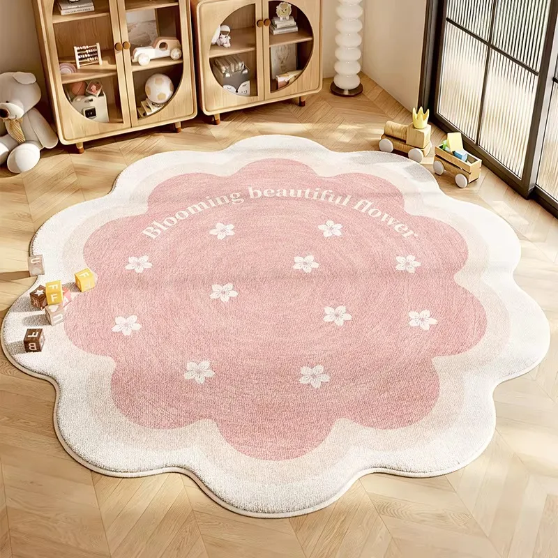 Bedroom Bedside Carpet Soft Comfortable Faux Cashmere Rug Floral Pattern Dopamine Irregular Shaped Floor Mat Home Decor Carpets