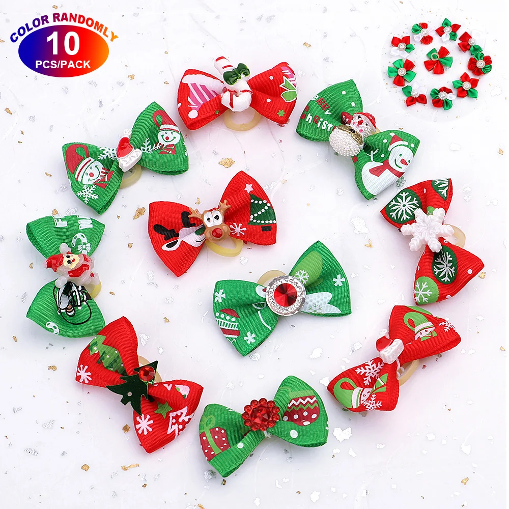 

10pcs /lot Christmas Pet Bows Dog Hair Accessories Small Dogs Cats Grooming Supplies Cute Yorkshire Chihuahua Hair Bows Products