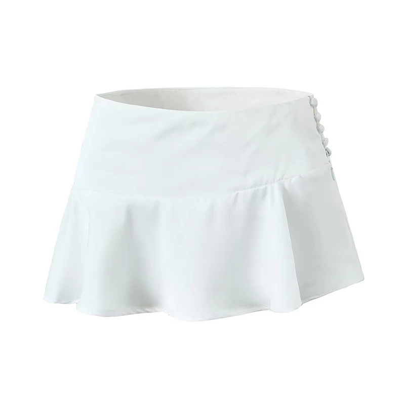 YENKYE New Women Sexy Low Waist Asymmetric Mini Skirt Side Button Zipper White Summer Skirts