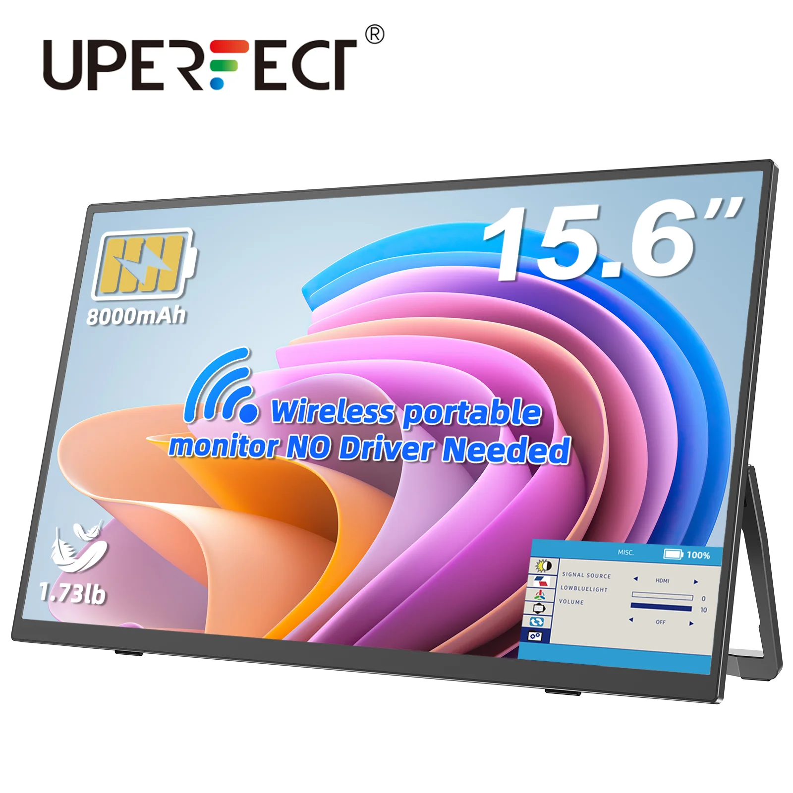 UPERFECT 15.6 インチ ワイヤレス ポータブル モニター 60Hz 16:9 内蔵